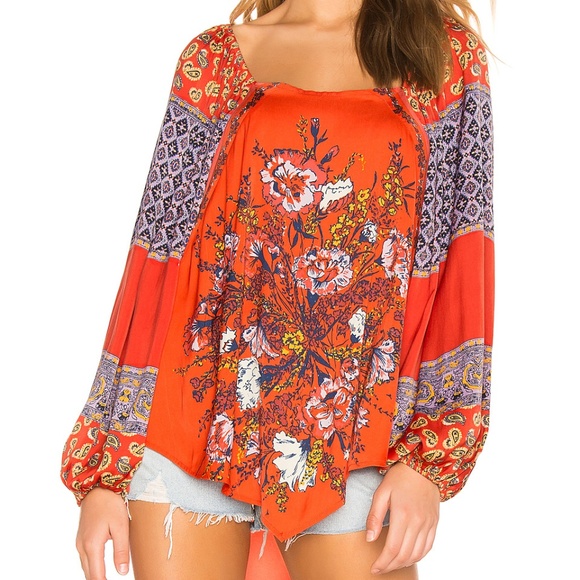 SOLD Free People Positano Boho Print Red Blouse - Picture 3 of 6